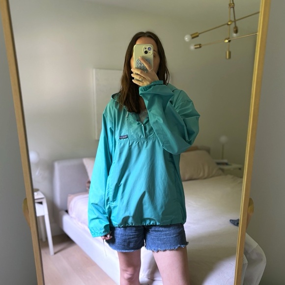 Patagonia Vintage Men Teal Blue Snap 1/4 Zip Hooded Jacket Size L - Picture 2 of 9